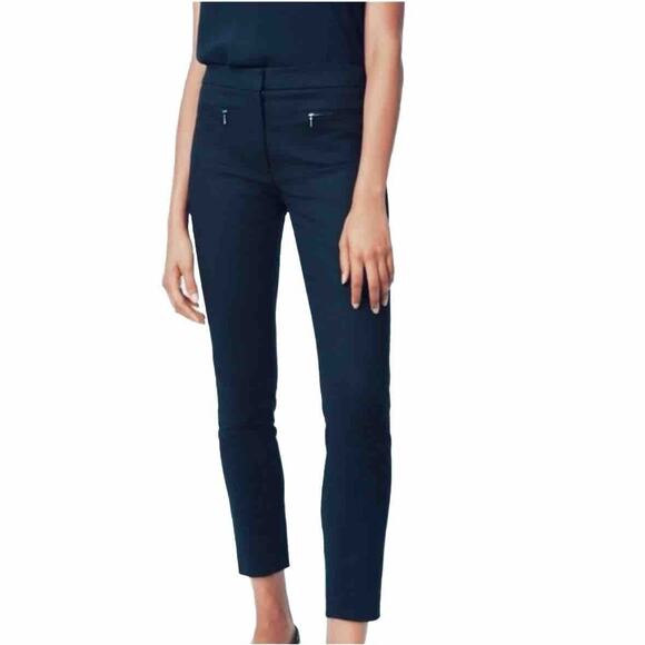 Club Monaco Navy Blue Straight Leg Leather-Lined Zip Pocket AnkleTrouser Pant 8 - Picture 1 of 13